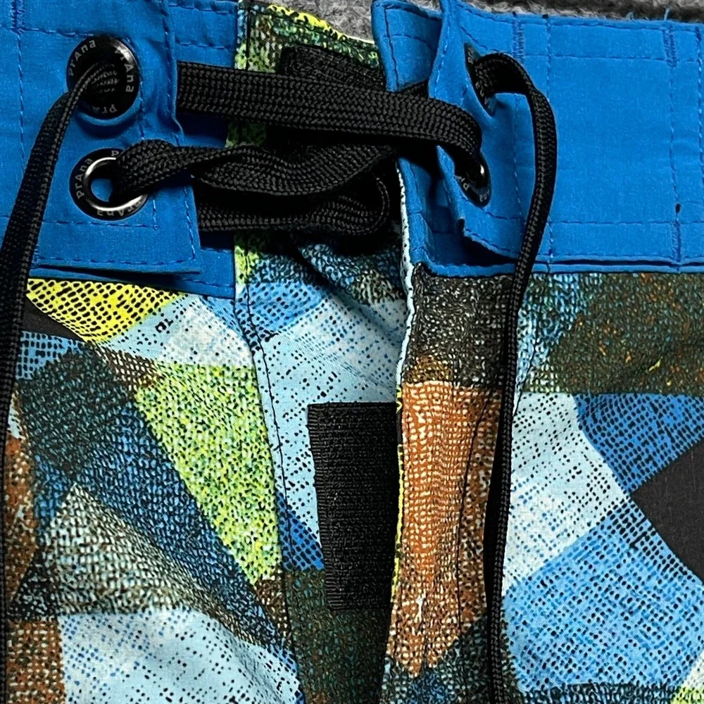 Prana Board Shorts Mens Size 36 Blue Black Geometric Mosaic Print Swim Trunks